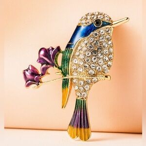 Gold-Tone Rhinestone Bird Brooch Pin, Statement Brooch Pin Elegant Gift. New